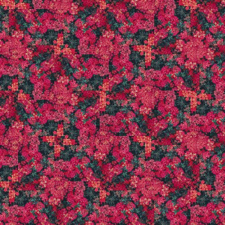 Photo for Botanic motif collage composition pattern in mixed red and green colors - Royalty Free Image