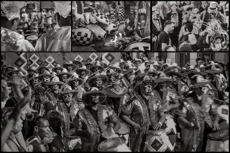 Montevideo, Uruguay; February 11 2024: Llamadas parade black and white photo sequence collage set