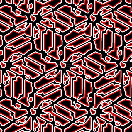 Bold abstract intricate high contrast design pattern in red, black and white colors