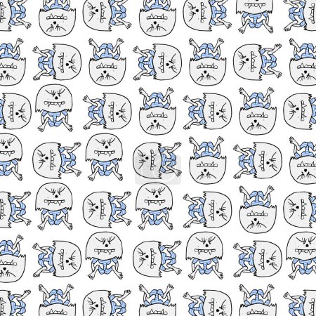 Photo for Female monster sketchy drawing motif in mixed blue grey and white colors pattern - Royalty Free Image