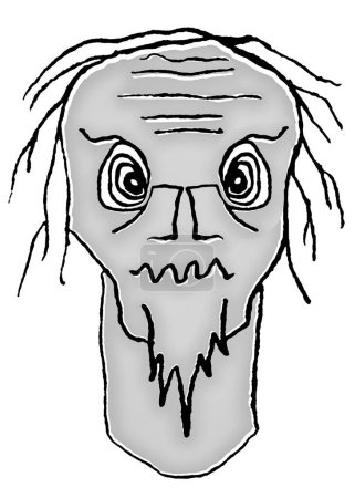 Old monster man with angry expression front view middle shot isolated drawing portrait 