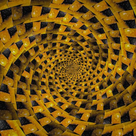 Spiral symmetry geometric pattern in dark yellow and black colors