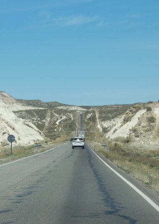 Ruta 3 highway crossing semi arid environment patagonian steepe landscape, trelew, chubut province, argentina