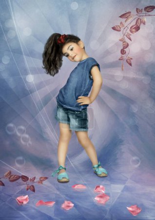 Téléchargez les photos : Danse petite fille sur fond abstrait - en image libre de droit