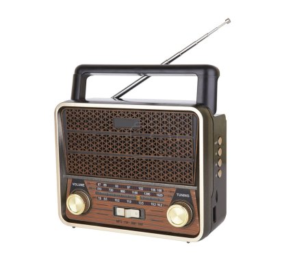 Foto de Radio retro portable receiver vintage object isolated white background - Imagen libre de derechos