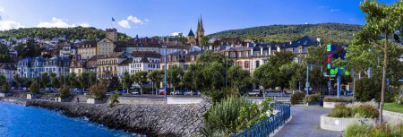 Téléchargez les photos : Suisse voyage et points de repère. pittoresque ville de Neuchâtel, lac et canton. Destinations touristiques suisses - en image libre de droit