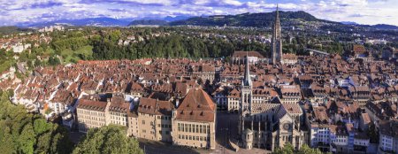 Photo for Old town of Bern  -capital city of Switzerland. aerial panoramic dorne view. Swiss travel destinations - Royalty Free Image