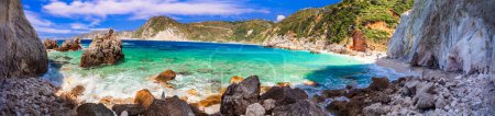 Photo for Scenic beaches of beautiful Cephalonia (Kefalonia) island - Agia Eleni with picturesque rocks. Greece , Ionian islands - Royalty Free Image
