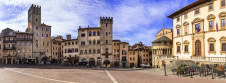 Photo for Italy travel and scenic places. Arezzo - beautiful medieval town in Tuscany . Panoramic view of main city scquare - Piazza grande - Royalty Free Image