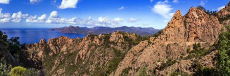 Photo for Nature of Corsica, France. Amazing red rocks of Calanques de Piana. famous route and travel destination in west coast of the island in gulf of Porto - Royalty Free Image