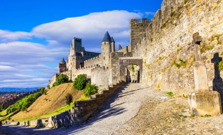 Photo for Greatest landmarks of France - medieval fortress and biggest castle of Europe - impressive Carcassonne - Royalty Free Image