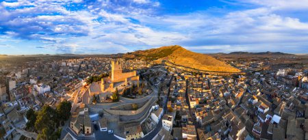 Scenic medieval towns and castles of Spain - Castillo de la Atalaya, Alicante province. Aerial drone panoramic view