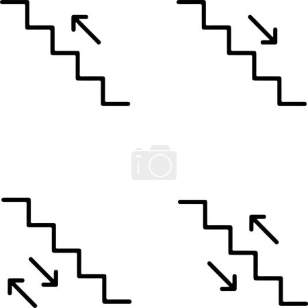 Pixel perfect icon set of stairs upstairs downstairs. Thin line icons, flat vector illustrations, isolated on transparent background