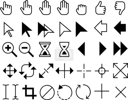 Pixel perfect icon set of pointer cursor pointers black selection hand click edit tool mouse arrow icon cursors skip swipe symbols. Thin line icons flat vector illustrations isolated on transparent background