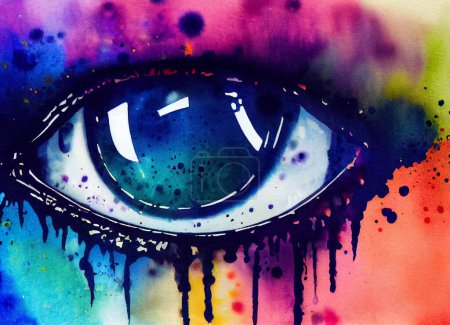 Foto de Acuarela pintada ilustración de un ojo. Detalle y brillo en este dibujo creativo. - Imagen libre de derechos