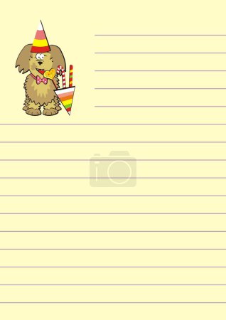 Lined letter paper A4 with a picture of a dog. Vector cute illustration.