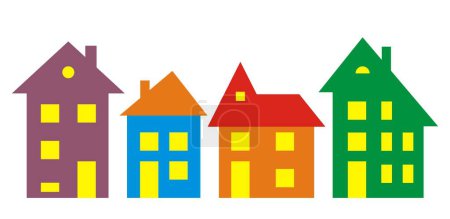 Ilustración de Conjunto de cuatro casas diferentes, colores, icono de vector - Imagen libre de derechos