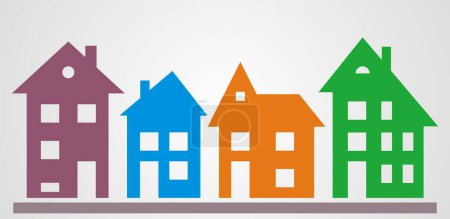 Ilustración de Conjunto de cuatro casas diferentes, colores, icono de vector, diseño de transparencia - Imagen libre de derechos
