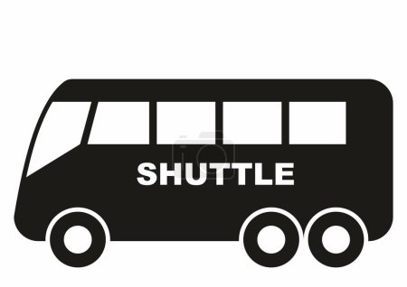 Bus shuttle service, text, black silhouette, web symbol, icon, vector illustration, transparency design.