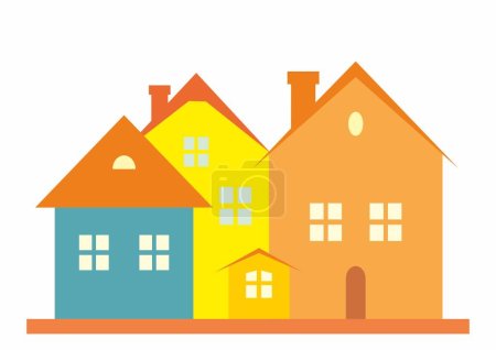 Groupe de maisons, plâtres colorés, façades, icône vectorielle, symbole
