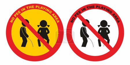 Illustration for No pee in the playing area, set two icon, red circle sings, vector symbol - Royalty Free Image