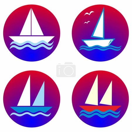 Téléchargez les illustrations : Ensemble de quatre voiliers à cadre rond multicolore, icônes vectorielles, symboles, eps. - en licence libre de droit