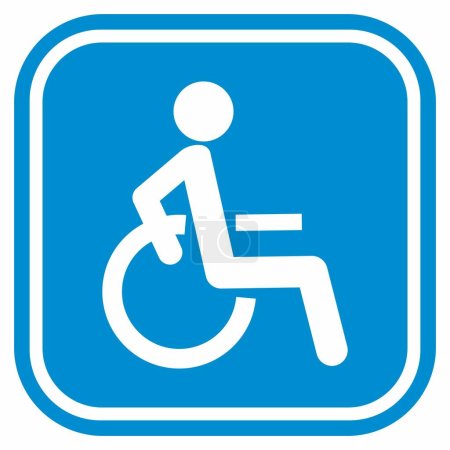 Illustrazione per Disabile in sedia a rotelle a cornice quadrata blu, segno su auto, etichetta, adesivo, icona vettoriale, simbolo - Immagini Royalty Free