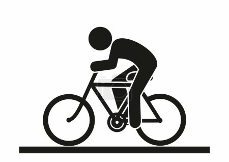 Radfahrer auf dem Fahrrad, Radweg, Spur, schwarze Silhouette, Vektorsymbol, Symbol