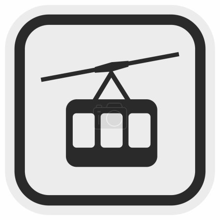 Illustration for Cabin Cableway, mountain lift, gray and black frame, black silhouette, vector icon, symbol - Royalty Free Image