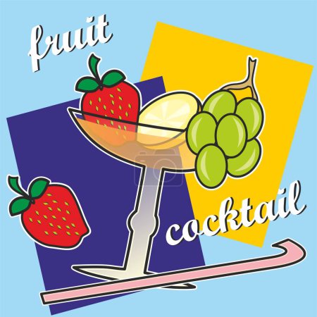 fruit cocktail, party drink, banner, vector illustration