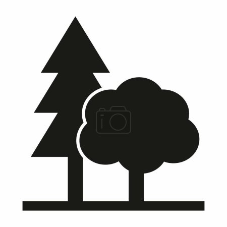conifères et feuillus arbre, forêt, silhouette noire, icône vectorielle, symbole
