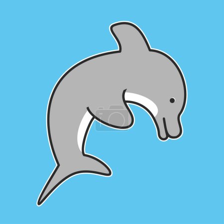 Delphin, ein Tier auf blauem Hintergrund, grafisches Design für T-Shirt oder Kissen, Vektorillustration,