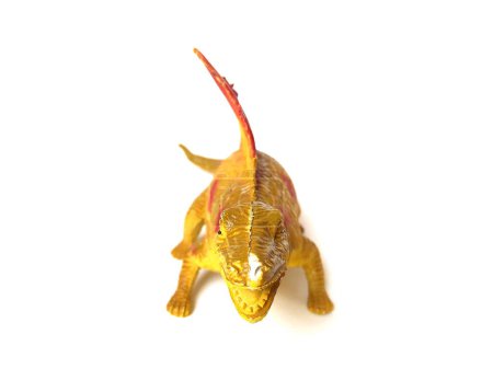 Foto de Primer plano de Dimetrodon dinosaurio juguete. Juguete para niños aislado sobre fondo blanco. - Imagen libre de derechos