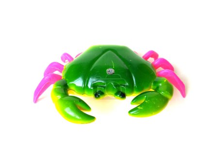 Foto de Primer plano de colorido juguete para niños de cangrejo aislado sobre fondo blanco. - Imagen libre de derechos