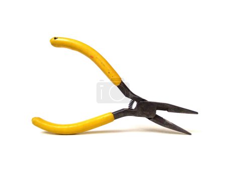 Photo for Yellow handle isolated on white background. Close up of handyman tool. - Royalty Free Image