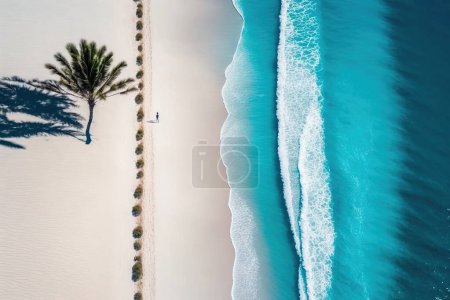 Photo for Aerial view of the beach waves hitting the sand. - Royalty Free Image