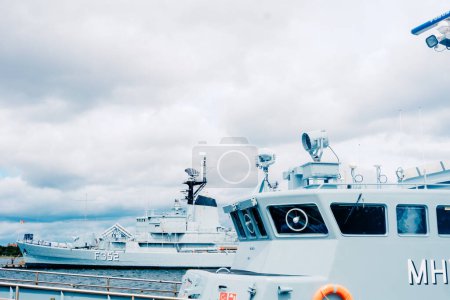 Photo for Disused war frigates on display at a tourist harbor in Copenhagen. - Royalty Free Image