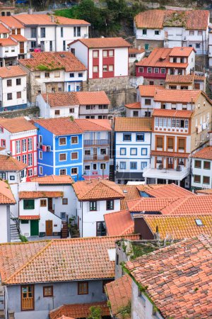 Houses and roofs in Cudillero, typical Asturian coastal town, Spain