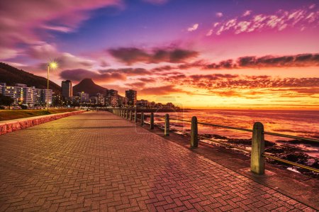 Photo for Cape Town Downtown Seaside during Vivid Sunset with Lions Head in the Background, South Africa - Royalty Free Image