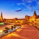 Plaza de Espana in Seville at Dusk, Andalusia, Spain  