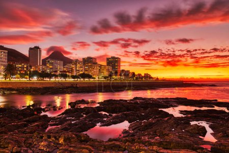 Cape Town Downtown Seaside during Vivid Sunset with Lions Head in the Background, South Africa  