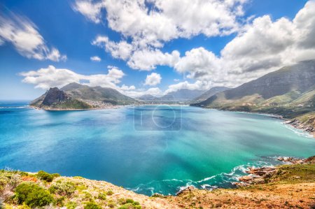 Photo for Chapman's Peak Drive Lookout over Hout Bay during a Sunny Day, South Africa - Royalty Free Image