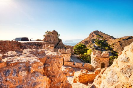 Castillitos Battery in the Hills on Mediterranean Sea Coast, ancient landmark near Cartagena, Murcia, Spain  