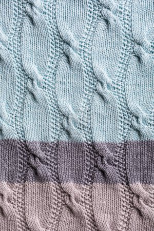 Photo for Unusual Abstract turquoise gray knitted pattern background texture. Top view of knitting clothes - Royalty Free Image