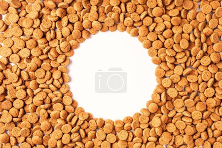 Photo for Dutch holiday Sinterklaas background with copy space fot text. Kruidnoten cookies. Concept for children party Saint Nicolas day five december. Top view, overhead. - Royalty Free Image