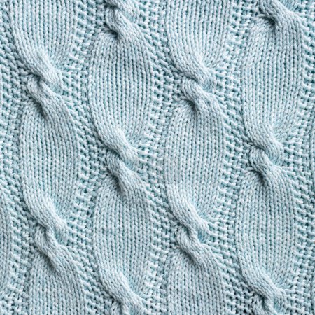 Photo for Unusual abstract turquoise cable knitted pattern background texture. Top view of knitting clothes - Royalty Free Image