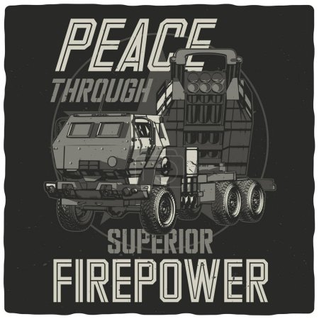 Téléchargez les illustrations : T-shirt ou poster avec système de fusée à mobilité militaire - en licence libre de droit