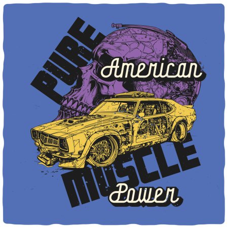 Illustration for A design for a t-shirt or poster featuring an illustration of american muscle car - Royalty Free Image