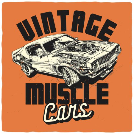 Illustration for A design for a t-shirt or poster featuring an illustration of american muscle car - Royalty Free Image
