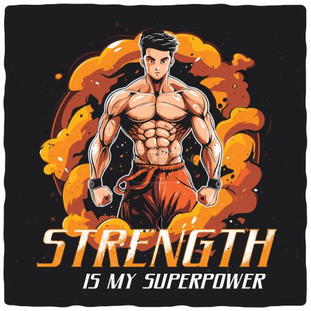 Ilustración de Diseño de camiseta o póster con ilustración de un hombre fuerte - Imagen libre de derechos